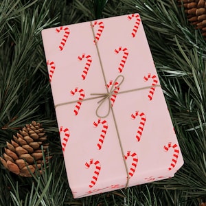 Candy Cane Gift Wrap Paper Pink Christmas Wrapping Paper Aesthetic Gift Wrap Pastel Christmas Decor Holiday Gift Wrap