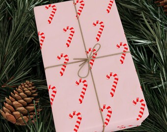Pink Candy Cane Christmas Gift Wrap Paper