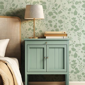 Sage Green Floral Wallpaper Peel and Stick Botanical Wall Mural Cottagecore Green Wallpaper Gender Neutral Nursery Wall Decor Sage Wallpaper