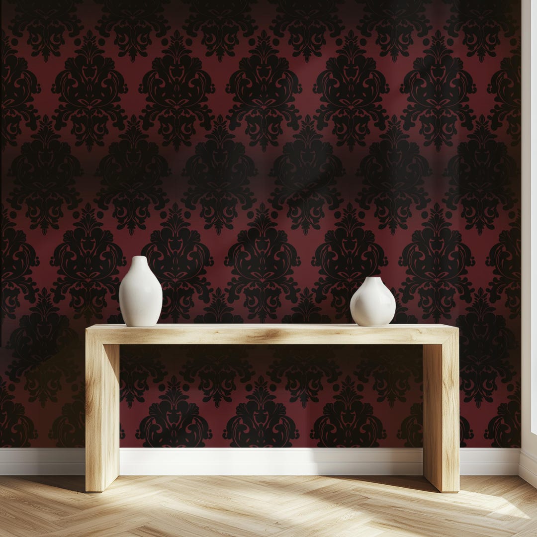 Gothic Damask Peel and Stick Wallpaper Dark Victorian Baroque Wall ...