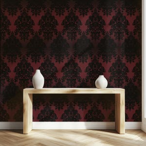 Gothic Damask Peel and Stick Wallpaper Dark Victorian Barock Wandbild Schwarzer Samt Muster Kastanienbraun Burgund Ästhetische Abnehmbare Tapete