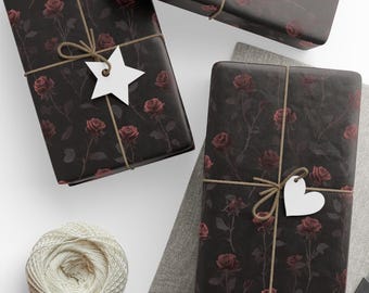 Midnight Rose Wrapping Paper, Dark Gothic Floral Gift Wrap