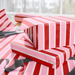 Retro Christmas Wrapping Paper, Pink & Red Striped Gift Wrap Candy Cane Holiday Paper Festive Decorative Wrapping Paper Valentine&#39;s Day