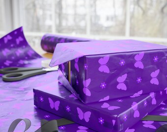 Purple Butterfly Gift Wrap, Whimsical Lavender Paper