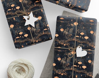 Chinoiserie Wrapping Paper: Midnight Lantern Festival, Navy & Gold