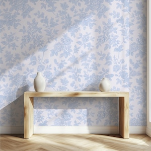 Baby Blue Toile Wallpaper French Vintage Floral Peel and Stick Grandmillennial Nursery Wall Mural Cottagecore Removable Wallpaper