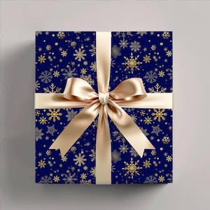 Elegant Gold Snowflake Wrapping Paper Blue Christmas Gift Wrap Luxury Winter Holiday Paper Traditional Christmas Wrapping Paper