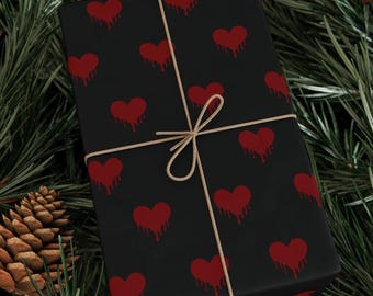 Papel de regalo gótico con corazones goteando, papel de regalo de romance oscuro
