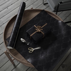 Black Damask Wrapping Paper, Elegant Gothic Gift Wrap image 16