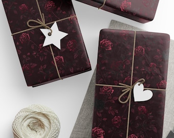 Burgundy Rose Wrapping Paper, Gothic Floral Gift Wrap