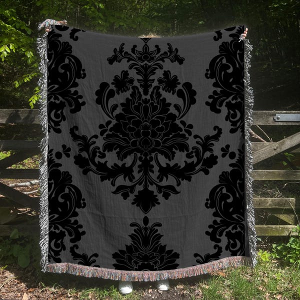 Zwarte damast geweven katoenen deken: elegant Victoriaans Gothic-decor