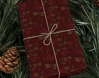 Red Rose Wrapping Paper: Gothic Floral Fine Art Gift Wrap