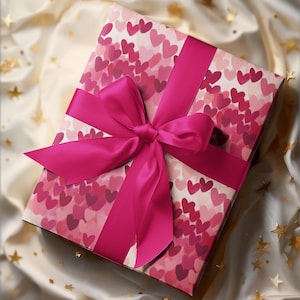 Valentine Heart Wrapping Paper, Romantic Gift Wrap for Love, Anniversary, Wedding, Birthday, Pink Red Heart Paper for Valentine&#39;s Day