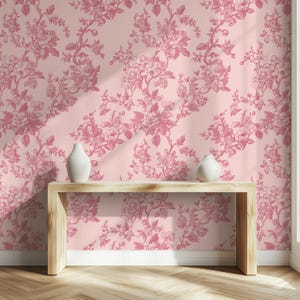 Elegant Pink Toile Wallpaper Vintage French Floral Peel and Stick Pink Wallpaper Cottagecore Nursery Shabby Chic Victorian Wallpaper