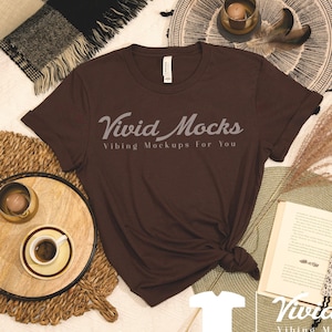 Bookish Mockup | Bella Canvas 3001 Mockup Brown | Bookworm Mockup | Book Lovers Mockup | Flat Lay Mockup  | Bella Canvas T Shirt Mockup