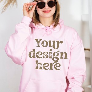 Gildan 18500 Mockup | Gildan Light Pink Hoodie Mockup | Model Mockup | Boho Chic Mockup | Gildan 18500 Stylish Mock | Oversized Hoodie Front