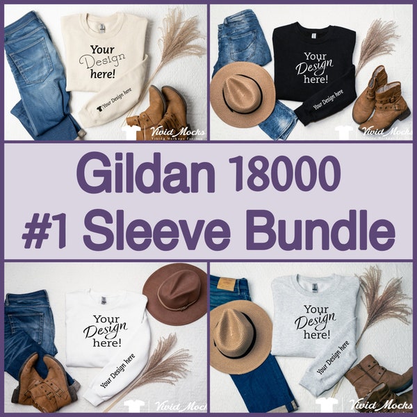 Gildan 18000 Sleeve Sweatshirt Mockup #1 Bundle | Sweater Wrist Mock Up | Crewneck Cuff JPG | Trendy Boho Aesthetic Clothing Photo