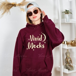 Gildan 18500 Mockup | Gildan Maroon Hoodie Mockup | Model Mockup | Boho Chic Mockup | Gildan 18500 Stylish Mock | Oversized Hoodie