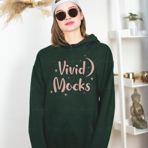 Gildan 18500 Mockup | Gildan Forest Green Hoodie Mockup | Model Mockup | Boho Chic Mockup | Gildan 18500 Stylish Mock | Oversized Hoodie