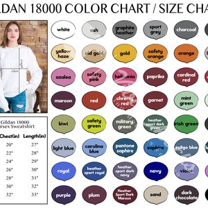 Gildan 18000 Color Chart | Gildan 18000 Color Swatch | Gildan 18000 Size Chart | Swatch Mockup | Color Chart Mockup | 18000 Size Chart Mock