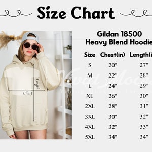 Gildan 18500 Size Chart | Gildan 18500 | Sweatshirt Size Chart | Gildan Size Guide | Heavy Blend Hooded Sweatshirt Size Guide | Size Chart