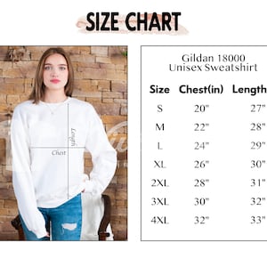 Gildan 18000 Size Chart | Gildan 18000 | Sweatshirt Size Chart | Gildan Size Guide | Heavy Blend Crewneck Sweatshirt Size Guide | Model Mock