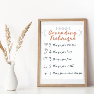 Grounding Technique | Coping Skill Poster | School Psychologist Office Decor | Psych Wall Prints | Psychotherapy Posters | CBT | Mindfulness