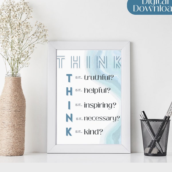 Think Before you Speak poster, Counselor Wall Art, Rules Printable, Teacher office, Mindfulness Poster, Classroom Decor, Montessori wall art