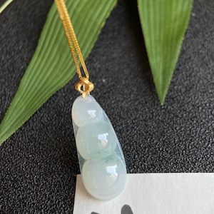 Natural Myanmar 18K Gold Icy Bean Pea Jadeite Jade Jewelry Pendant Gift for Her Certified Grade A Icy Green Floats Jadeite Pendant.