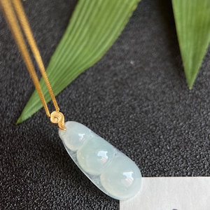 Natural Myanmar 18K Gold Icy Bean Pea Jadeite Jade Jewelry Pendant Gift for Her Certified Grade A Icy Green Floats Jadeite Pendant.
