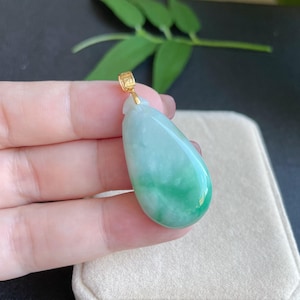 Natural Myanmar 18K Gold Fugua Jadeite Jade Pendant Jewelry Gift for her/him Certified Grade A Apple Green Jadeite Jade Pendant.