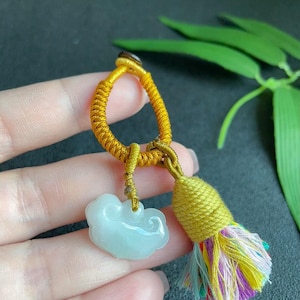 Burmese Jade Key Charm: Icy Ruyi Amulet, Type A Jadeite