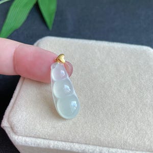 Natural Myanmar 18K Gold Icy Bean Pea Jadeite Jade Jewelry Pendant Gift for Her Certified Grade A Icy Green Floats Jadeite Pendant.