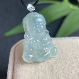 Natural Myanmar 18K Gold Baby Buddha Jadeite Jade Pendant  Jewelry Gift for her Certified Grade A Icy Moonlight Jadeite Jade Pendant.