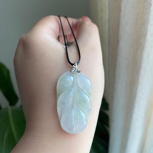 18K Gold Jadeite Jade Leaf Pendant: Icy Green Flora, Myanmar Grade A