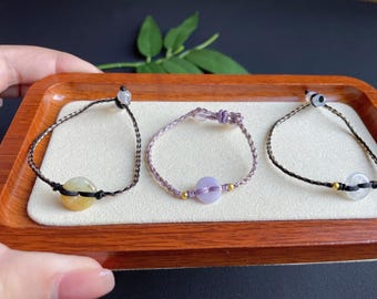 Handmade Jadeite Donut Bracelet | Peace Button Cord Bracelet | Women’s Lucky Amulet | Purple Option for Kids | Multiple Choices