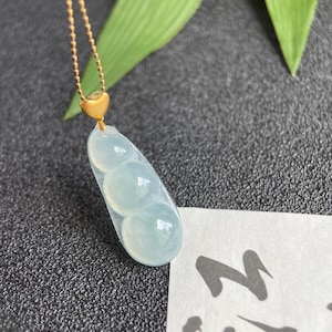 Natural Myanmar 18K Gold Icy Bean Pea Jadeite Jade Jewelry Pendant Gift for Her Certified Grade A Icy Green Floats Jadeite Pendant.