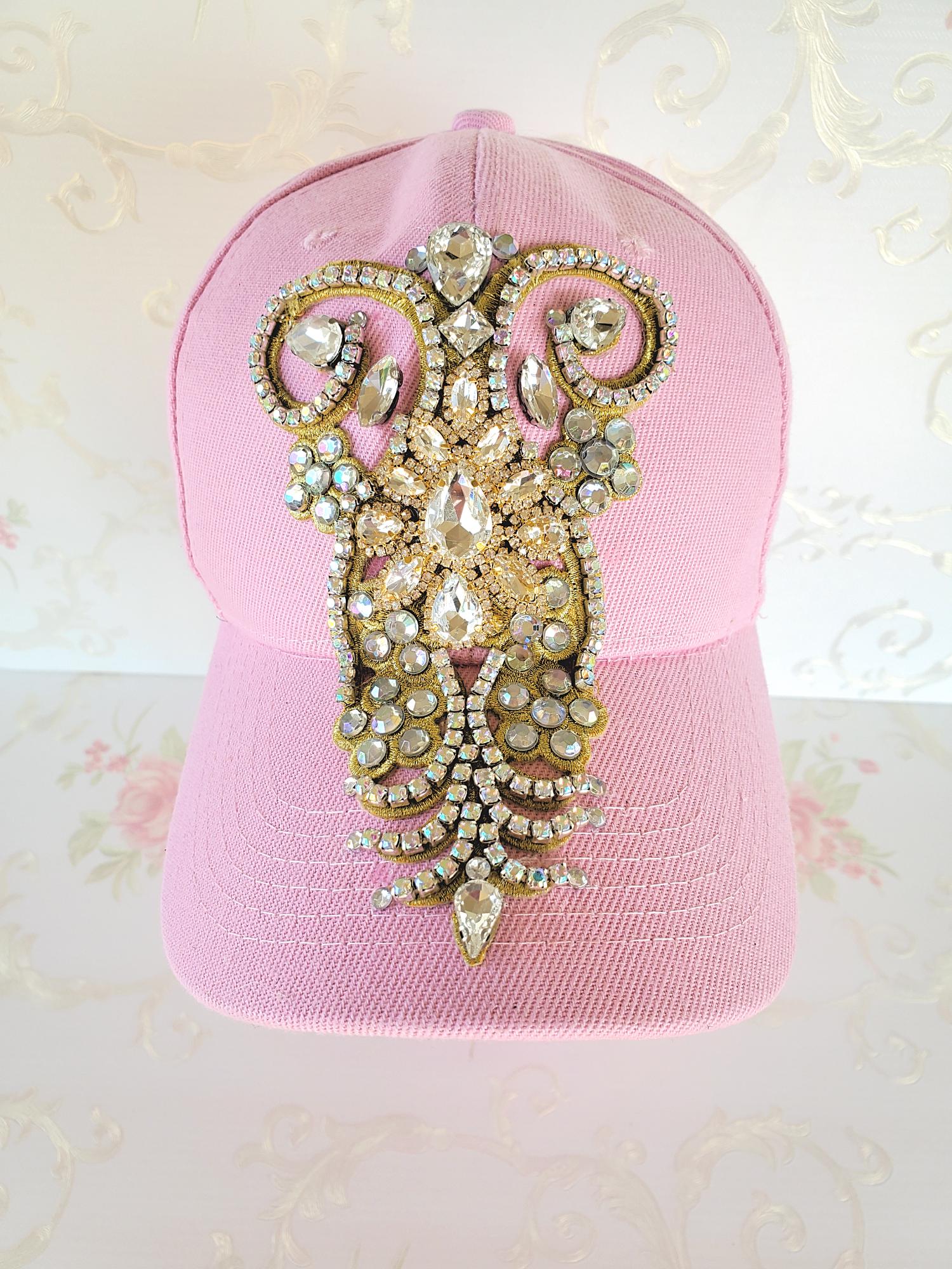 Pink Rhinestone Baseball Cap: Glam Jeweled Crystal Bling Hat  display picture 2