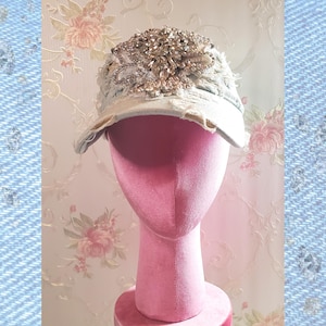 Distressed Denim Bling Baseball Cap with Rhinestone Applique, Sparkly Glam Hat, Crystal Embellished Shabby Chic Cap, Bling Ball Cap