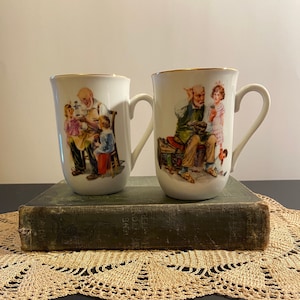 1986 Norman Rockwell Coffee Mugs “The Toy Maker” and “The Cobbler “ Museum Collection Series