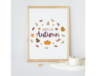 Hello Autumn Print, Fall Decor, Autumn Decor, Fall Printable, Fall Wall Art, Kids Fall Decor, Modern Fall, Autumn Wall Art, DIGITAL DOWNLOAD