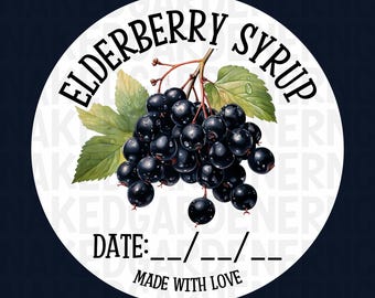 Elderberry Syrup for Regular Mouth Jar or Wide Mouth Jar - Sheet of 12 - Canning Stickers / Labels