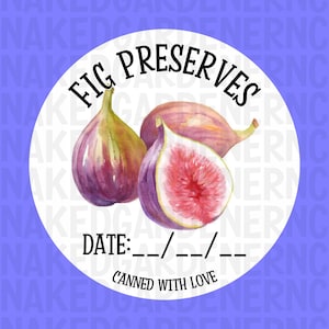 Fig Preserves Canning Labels for Regular Mouth Jar or Wide Mouth Jar - Sheet of 12 - Canning Stickers / Labels / Customize