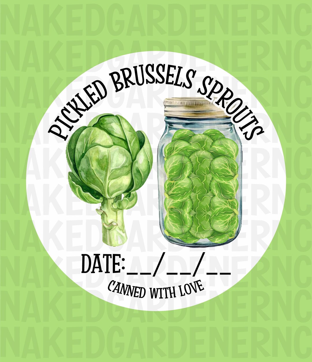 Sprouts Label Pickled Brussels Sprouts Canning Labels for Regular Mouth Jar or Wide ...