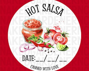 Hot Salsa Canning Labels for Regular Mouth Jar or Wide Mouth Jar - Sheet of 12 - Canning Stickers / Labels / Customize
