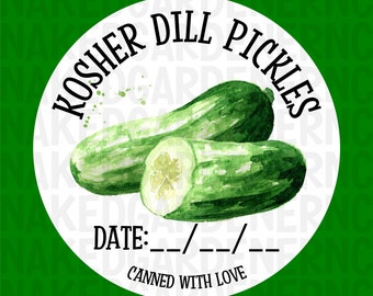 Kosher Dill Pickles Canning Labels for Regular Mouth Jar or Wide Mouth Jar - Sheet of 12 - Canning Stickers / Labels / Customize