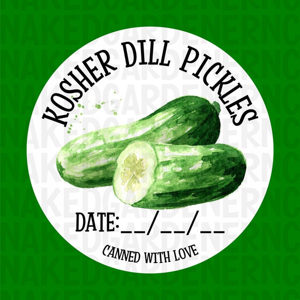 Kosher Dill Pickles Canning Labels for Regular Mouth Jar or Wide Mouth Jar - Sheet of 12 - Canning Stickers / Labels / Customize