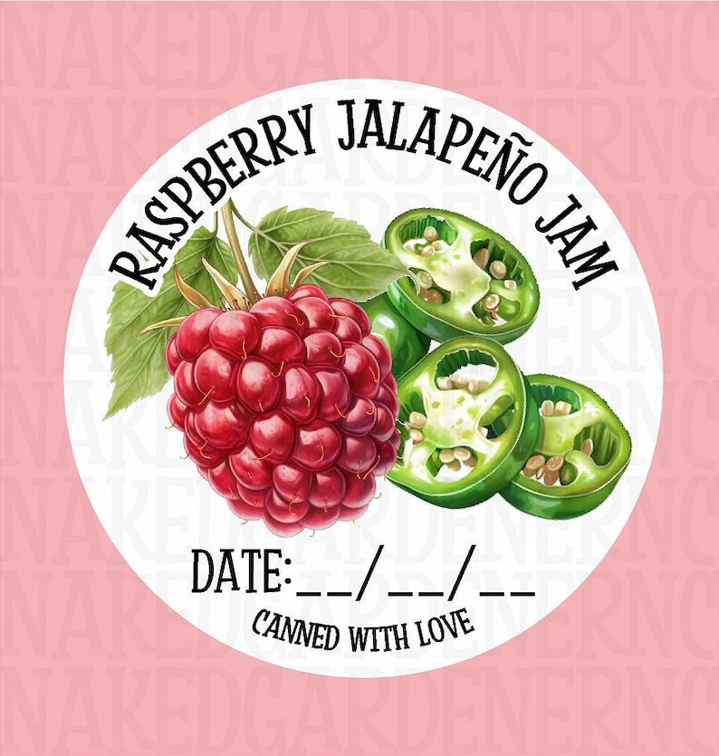 Jalepno Raspberry Jam Label Raspberry Jalapeno Jam Labels for Regular Mouth Jar or Wide Mouth Jar ...
