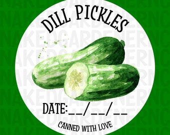 Dill Pickles Canning Labels for Regular Mouth Jar or Wide Mouth Jar - Sheet of 12 - Canning Stickers / Labels / Customize