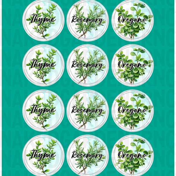 Thyme, Rosemary and Oregano Spice Jar Labels for Regular Mouth Jar or Wide Mouth Jar - Sheet of 12 - Canning Stickers / Labels / Customize